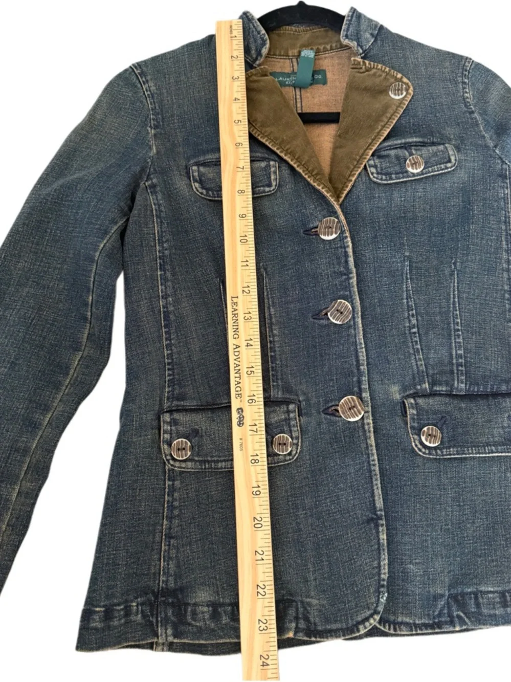 Ralph Lauren Denim Blazer Preppy Western Boho Americana Cotton Suit Jacket XS - Picture 10 of 10